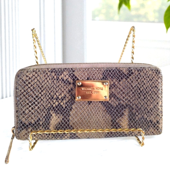Michael Kors Handbags - Michael Kors Brushed Suede Snakeskin Print Large Zip Wallet